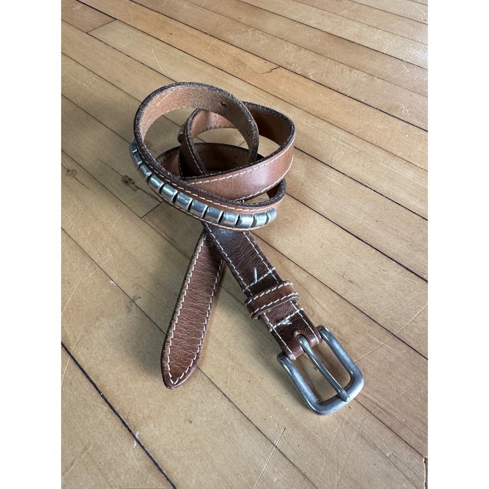 Vintage Banana Republic .75" Skinny Brown Saddle Leather Studded Belt 28